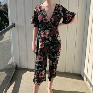 AX Paris Black + Pink Floral Jumpsuit